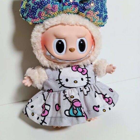 Custom Hello Kitty Dress and Oversized Sequin Bow Made to fit Labubu - Picture 3 of 5
